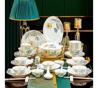 60 Pieces of Bone China Dinnerware Set Blossom Rich and Noble Household Chinese Light Luxury Bowls and Plates and Dishes Set Gift Box Packaging