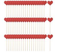 60 Pieces Of Red Glitter Love Plugin, Cupcake Topper, Multi-Purpose Bamboo Sticks, Cocktail Fruit Signs, Valentine'S Day Birthday Decoration.
