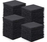 60 Pieces Slate Drink Coasters, GOH DODD 4 Inch Black Coasters Stone Coaster Set, Laser Engraving Blanks with Anti-Scratch Bottom for Home Office Kitchen Bar Housewarming Gifts Wedding Party, Square