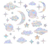 60 Pieces Star Moon Sun Catcher Window Clings for Glass Windows, Anti-Collision Stickers Star Moon Decals Prevent Bird Strikes, Cloud Planet Rainbow Prismatic Clings Non Adhesive Window Deco