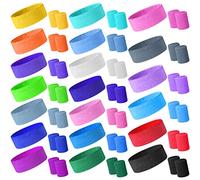 60 Pieces Sweatbands Set Includes 20 Sports Headband and 40 Wristbands Sweatbands Colorful Terry Cloth Wristbands for Working Out Tennis Gym 80s Sweat Band for Athletic Men and Women