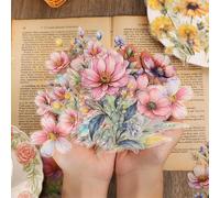 60 Pieces Watercolor Flower Stickers Set - Waterproof Transparent Botanical Flower Stickers for Diary, Scrapbook, Diary, Collage, Laptop, Paper Crafts