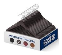 SereneLife Wood Hangers - Space Saving Heavy Duty Slim Suit Clothes Hanger Set with 360 Degree Swivel Metal Hook, Can Hold Up to 10 Lbs. for Coats, Jackets, Pants & Dress (60 Pieces)