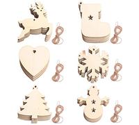 60 Pieces Wooden Baubles Wooden Christmas Decorations Natural Wood Slices Paintable Christmas Ornaments Pendant for DIY Crafts Christmas Tree Decorations Xmas Holiday Hanging Decorations