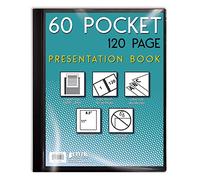 60 Pocket Bound Black Presentation Book, with Clear View Front, 120 Sheet Protector Pages, 8.5" x 11" Sheets, by Better Office Products, Art Portfolio, Durable Poly Covers, Letter Size