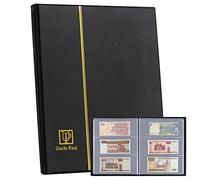 60 Pockets Currency Album-7.7" x 3.2" Banknotes Collecting Holder Leatherette Hard Cover Storage Book with Protective Case for Paper Folding Money Dollars Bills Trading Cards Stamps Collection AN01BK