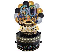 60 Pop Up Birthday Card,Black Gold Greeting Card 60th Birthday 3D Popup Cards Greeting Card with Envelope Women Men Gift Ideas