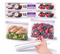60 Press And Seal Food Bags, Re-sealable Sticky Tab Closure, Ultimate Strength. Ideal for Storing a Variety of Food Items, Keeps Food Fresh for Longer (30 Food Bags - 25cm x 25cm)