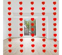60 Red Hearts Glitter 7ft/2meter Hanging String Decorations Valentine’s Day Anniversary Engagement Wedding Party Wall Curtain Foil Banner Decoration - 6 Strings