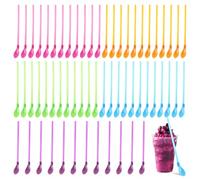 60 Reusable Slush Straws, 2-in-1 Straw Spoon, Colourful Plastic Straws for Boba, Milkshakes, Cocktails, and Parties