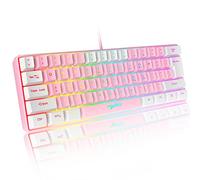 60% RGB Gaming Keyboard - 61 Keys Mini Compact With 11 Chroma RGB Backlit, ABS Floating Keycap, Full Anti-ghosting, USB Mechanical Feel for PC Windows - Pink White