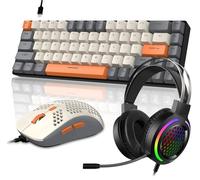 60% RGB Gaming Keyboard and Mouse and Gaming Headset,Wired Mechanical Keyboard,68 Keys TKL Compact Mini Layout,Honeycomb RGB Gaming Mouse,Up to 6400DPI,for PC MAC PS5 Xbox,Grey