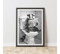 60 Second Makeover Limited Badger On The Toilet Quirky Animal Print Bathroom Accessories Wall Art Posters Pictures For Bathroom Walls Home Accessories Home Decoration Funny Humorous No Frame - A3