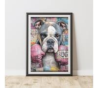 60 SECOND MAKEOVER Boxing Bulldog Graffiti Print Urban Street Art Poster Junk Journal | Size: A3 60 SECOND MAKEOVER Multicolor A3