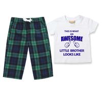 60 SECOND MAKEOVER Boy's Awesome Little Brother Pyjamas Children Trouser Bottoms Pyjama Set in Green | Size: 2-3 Years 60 SECOND MAKEOVER Green 2-3 Years
