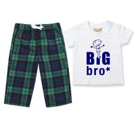 60 SECOND MAKEOVER Boy's Big Bro Pyjamas Children Tartan Trouser Bottoms Pyjama Set Big Brother in Green | Size: 9-10 Years 60 SECOND MAKEOVER Green 9-10 Years