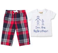 60 SECOND MAKEOVER Boy's I'm The Big Brother Pyjamas Children Tartan Trouser Bottoms Pyjama Set Big Brother in Red | Size: 7-8 Years 60 SECOND MAKEOVER Red 7-8 Years