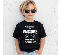 60 SECOND MAKEOVER Boy's This Is What An Awesome Nephew Looks Like T-Shirt in Black | Size: 9-11 Years 60 SECOND MAKEOVER Black 9-11 Years