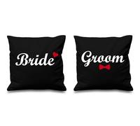 60 SECOND MAKEOVER Bride & Groom Black Cushion Covers 16" x 16" Couples Cushions Wedding Marriage Honeymoon Bedroom Decorative Cushion Ho 60 SECOND MAKEOVER Black 40 cm x 40 cm