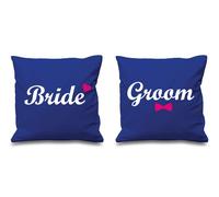 60 SECOND MAKEOVER Bride & Groom Blue Cushion Covers 16" x 16" Couples Cushions Wedding Marriage Honeymoon Bedroom Decorative Cushion Hom 60 SECOND MAKEOVER Blue 40 cm x 40 cm