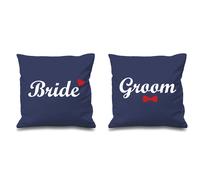 60 SECOND MAKEOVER Bride & Groom Navy Cushion Covers 16" x 16" Couples Cushions Wedding Marriage Honeymoon Bedroom Decorative Cushion Hom 60 SECOND MAKEOVER Navy 40 cm x 40 cm