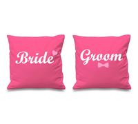 60 SECOND MAKEOVER Bride & Groom Pink Cushion Covers 16" x 16" Couples Cushions Wedding Marriage Honeymoon Bedroom Decorative Cushion Hom 60 SECOND MAKEOVER Pink 40 cm x 40 cm