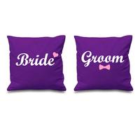 60 SECOND MAKEOVER Bride & Groom Purple Cushion Covers 16" x 16" Couples Cushions Wedding Marriage Honeymoon Bedroom Decorative Cushion H 60 SECOND MAKEOVER Purple 40 cm x 40 cm
