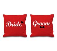 60 SECOND MAKEOVER Bride & Groom Red Cushion Covers 16" x 16" Couples Cushions Wedding Marriage Honeymoon Bedroom Decorative Cushion Home 60 SECOND MAKEOVER Red 40 cm x 40 cm