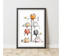 60 SECOND MAKEOVER Cat & Birds On A Tree Print Poster Wall Art | Size: A3 60 SECOND MAKEOVER Multicolor A3