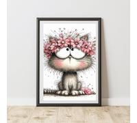 60 SECOND MAKEOVER Cat Flower Headband Print Poster Wall Art | Size: A3 60 SECOND MAKEOVER Multicolor A3