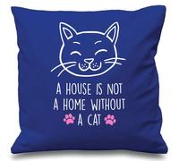 60 SECOND MAKEOVER Cushion Cover A House Is Not A Home Without A Cat 16" x 16" in Blue | Size: 40 cm x 40 cm 60 SECOND MAKEOVER Blue 40 cm x 40 cm