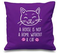 60 SECOND MAKEOVER Cushion Cover A House Is Not A Home Without A Cat 16" x 16" in Purple | Size: 40 cm x 40 cm 60 SECOND MAKEOVER Purple 40 cm x 40 cm