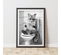 60 Second Makeover Limited Fox On The Toilet Quirky Animal Print Bathroom Accessories Wall Art Posters Pictures For Bathroom Walls Home Accessories Home Decoration Funny Humorous No Frame - A4
