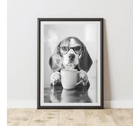 60 SECOND MAKEOVER Funny Beagle Drinking Coffee Print | Size: A4 60 SECOND MAKEOVER Multicolor A4