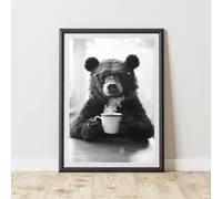 60 SECOND MAKEOVER Funny Bear Drinking Coffee Print | Size: A4 60 SECOND MAKEOVER Multicolor A4