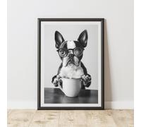 60 SECOND MAKEOVER Funny Boston Terrier Drinking Coffee Print | Size: A4 60 SECOND MAKEOVER Multicolor A4