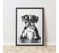 60 SECOND MAKEOVER Funny Boxer Drinking Coffee Print | Size: A3 60 SECOND MAKEOVER Multicolor A3