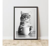60 Second Makeover Limited Funny Cat Drinking Coffee Print Wall Art Office Accessories Posters & Prints Decorative Home Accessories Kitchen Wall Art Pictures Coffee Gifts No Frame - A4