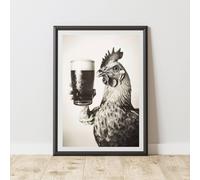 60 SECOND MAKEOVER Funny Chicken Drinking Beer Print | Size: A4 60 SECOND MAKEOVER Multicolor A4
