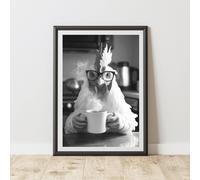 60 SECOND MAKEOVER Funny Chicken Drinking Coffee Print | Size: A3 60 SECOND MAKEOVER Multicolor A3