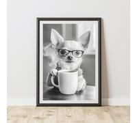 60 SECOND MAKEOVER Funny Chihuahua Drinking Coffee Print | Size: A3 60 SECOND MAKEOVER Multicolor A3