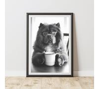 60 SECOND MAKEOVER Funny Chow Chow Drinking Coffee Print | Size: A4 60 SECOND MAKEOVER Multicolor A4