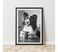 60 SECOND MAKEOVER Funny Collie Drinking Coffee Print | Size: A4 60 SECOND MAKEOVER Multicolor A4