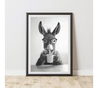 60 SECOND MAKEOVER Funny Donkey Drinking Coffee Print | Size: A4 60 SECOND MAKEOVER Multicolor A4