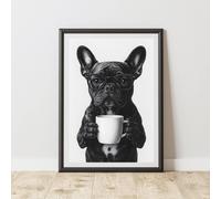 60 SECOND MAKEOVER Funny French Bulldog Drinking Coffee Print | Size: A4 60 SECOND MAKEOVER Multicolor A4