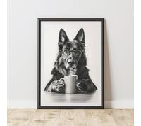 60 SECOND MAKEOVER Funny German Shepherd Drinking Coffee Print | Size: A4 60 SECOND MAKEOVER Multicolor A4