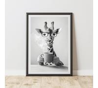 60 SECOND MAKEOVER Funny Giraffe Drinking Coffee Print | Size: A4 60 SECOND MAKEOVER Multicolor A4