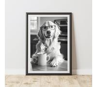 60 SECOND MAKEOVER Funny Golden Retriever Drinking Coffee Print | Size: A4 60 SECOND MAKEOVER Multicolor A4