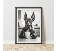60 SECOND MAKEOVER Funny Great Dane Drinking Coffee Print | Size: A4 60 SECOND MAKEOVER Multicolor A4