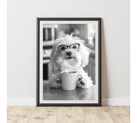 60 SECOND MAKEOVER Funny Havanese Drinking Coffee Print | Size: A4 60 SECOND MAKEOVER Multicolor A4